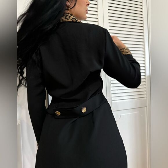 Leopard trim black longsleeve dress women’s small/medium - Picture 3 of 9